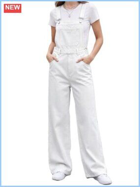 Denim Overalls Baggy Loose Fit Wide Leg Jumpsuit Adjustable Straps